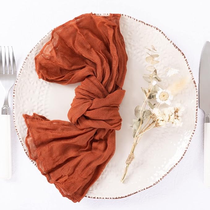 20 Pack Terracotta Cheesecloth Napkins Burnt Orange Spring Cloth Napkins Set of 20 Dinner Napkins Bulk 21x21 Inches for Wedding Bridal Shower Baby Shower Valentine's Day