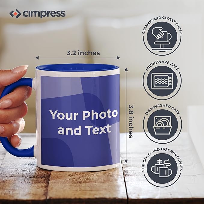 Personalized Mug, Custom Ceramic Mug with Photo and Text, 11oz, Pack of 1, Glossy Coffee Cup, Perfect for Christmas, Secret Santa or as Holiday Gift for Family or Friends, White/Blue
