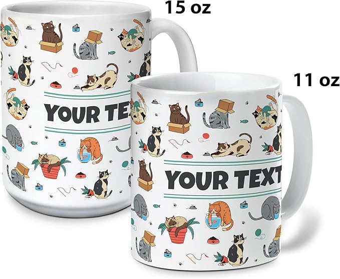 Personalized Mug for Kids - Cats - Custom Name/Text, Ceramic Hot Chocolate/Cocoa/Coffee Cup for Boys/Girls, Birthday/Christmas/Holiday Gift - 15 oz, Light Blue Handle