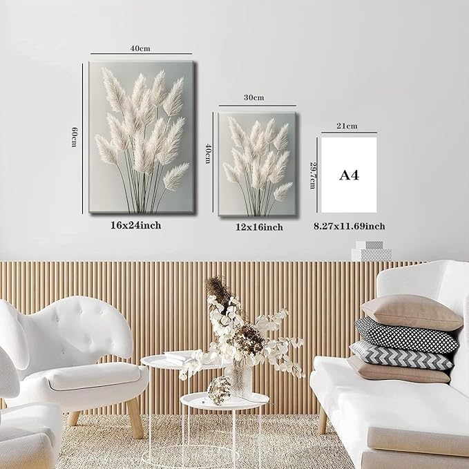 TUEASKY 3 Piece Canvas Wall Art Beige Wall Decor Flower Pictures Floral Art Prints Neutral Botanical Paintings Minimalist Artwork For Bedroom Living Room Office