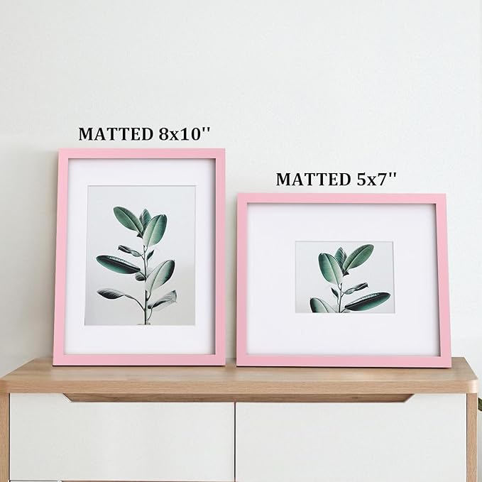 Egofine 11x14 Picture Frames with Plexiglass, Display Pictures 5x7/8x10 with Mat or 11x14 Without Mat Set of 4 for Tabletop and Wall Mounting, Pink
