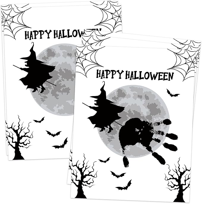 NZSXU Halloween Baby Handprint Craft Kit, Baby First Halloween, 10 Pack Flying Witch Broom DIY Handprint Keepsake Gifts, DIY Newborn Hand and Foot Arts and Crafts for Nursery Decor Class Activities