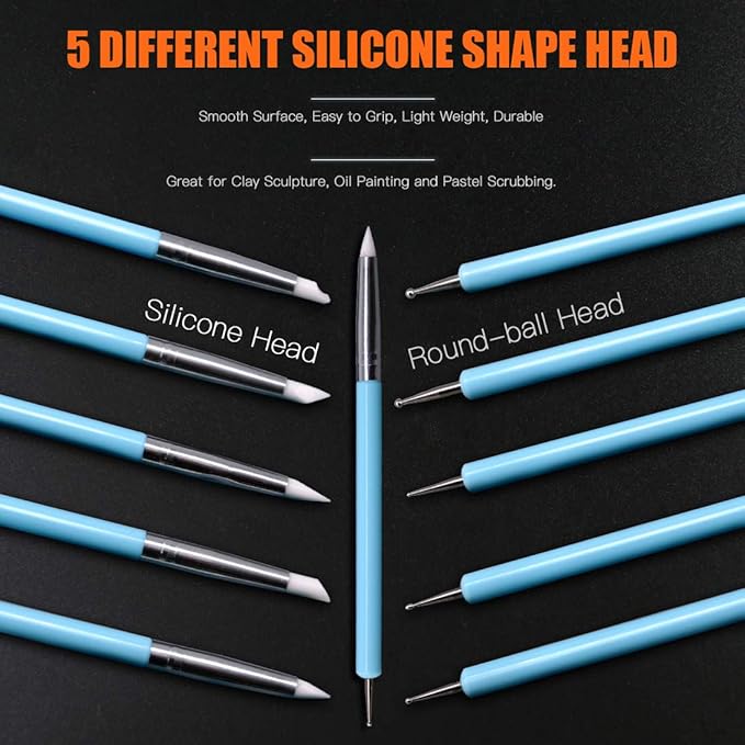 Rustark Ceramic Clay Tools, 21 pcs Pottery Sculpting Tools Set, Silicone Tip Stylus, Modeling Pottery Tools, Clay Carving Tools for Cake Decorating, Sculpture Pottery, Nail Art, Gum Paste