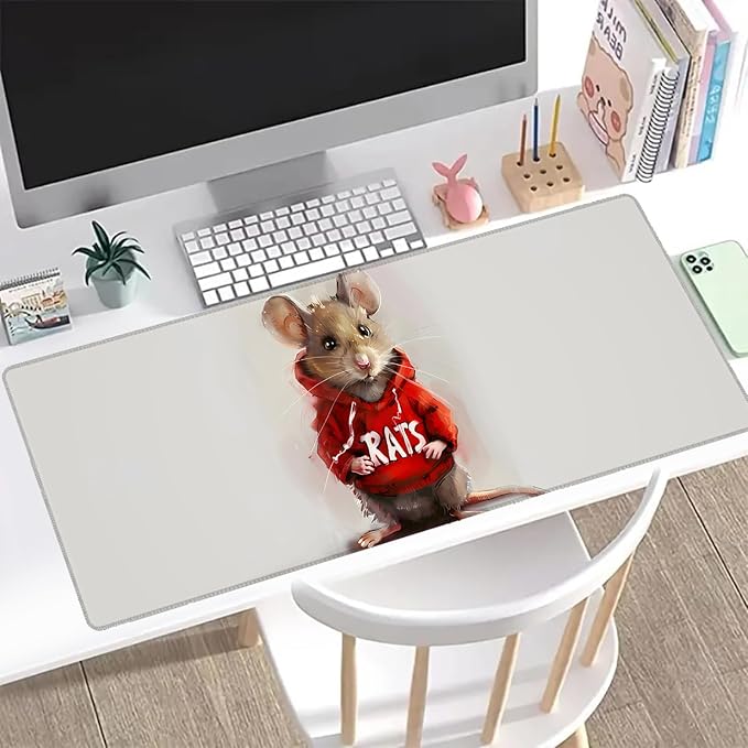 Adorable Rat Gaming Mouse Pad, Office Desk Mat, Anti-Slip Rubber Base Cool Aesthetic Mouse Pads for Computer Laptop Keyboard School Home Desktop Gamer Home Accessories Decor 31.5" x 11.8"