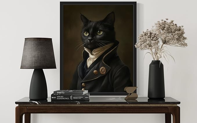 Gentlemen Cat Art Poster Print, Cat Kitten Painting Humor Portrait Pet Artwork Decor Gallery A8 (Gentlemen Cat, 8 x 10 inches, Black Frame)