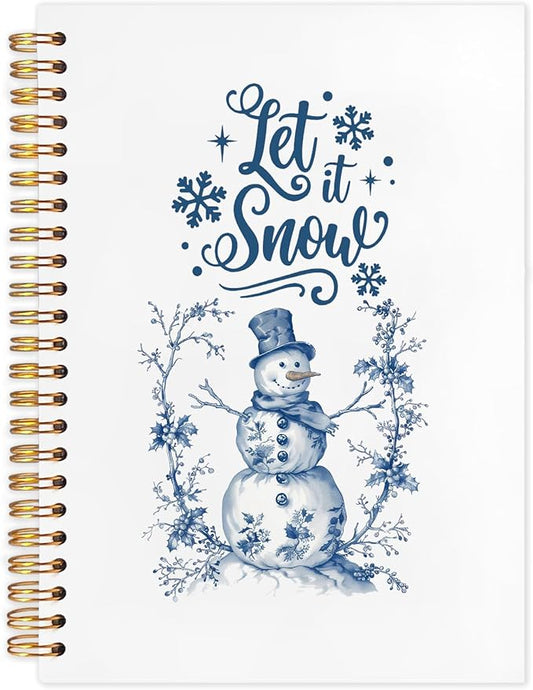 Chinoiserie Snowman Christmas Spiral Notebook, Grandmillennial Christmas Winter Journal for School Office Supplies, Let it Snow Hardcover Journal 5.5x8.3 Inch