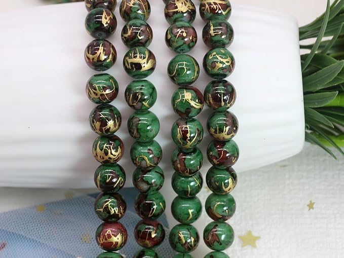 Pamir Tong 300PCS 10mm Green Glass Beads for Jewelry Making,Round Smooth Beads, Bracelet Space Loose Beads for Earring, Necklaces，Keychains, Lanyards, Garland -Adult Craft Supplies