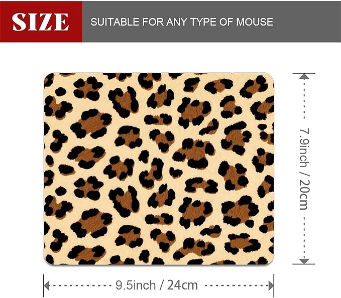 Square Mouse Pad Leopard Pattern, Personalized Premium-Textured Custom Mouse Mat Design, Washable Mousepad Cloth, Non-Slip Rubber Base Computer Mouse Pads for Wireless Mouse