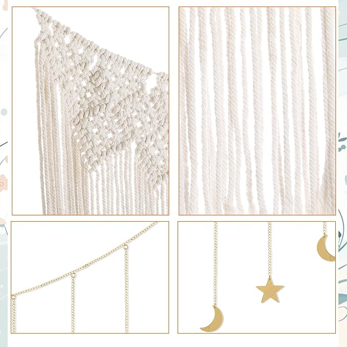 SmoothNovelty Macrame Wall Hanging Large Boho Wall Decor Aesthetic Dorm Room Decor Set Macrame Woven Tapestry Boho Tassel Art Home Decoration Moon Star Garland for Bedroom Dormitory Gift