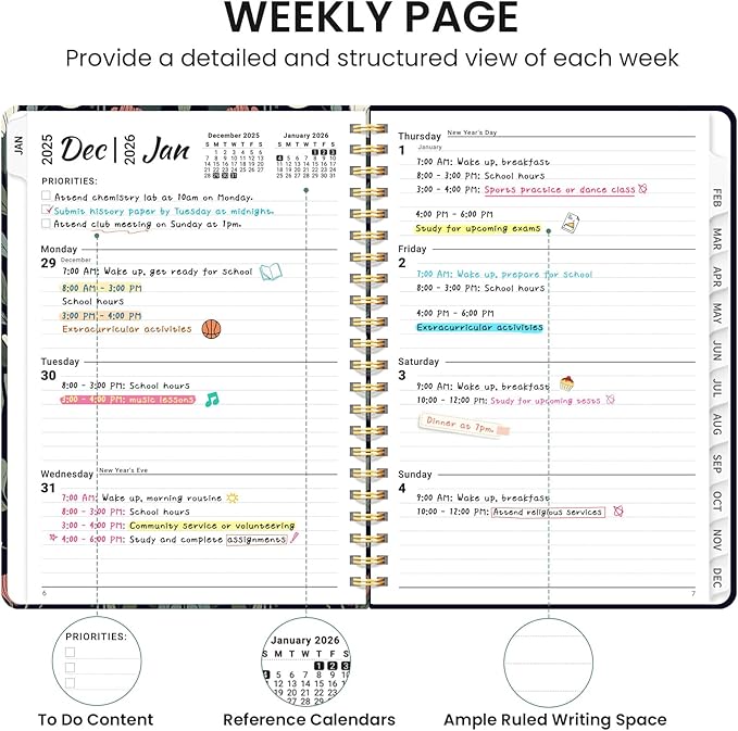 2026 Planner, Monthly and Weekly Calendar Planner for Women, Jan 2026 - Dec 2026, Hardcover Pretty 2026 Agenda Planner Book with Tabs, Spiral Bound, Perfect for School Office Home Supplies, 6.3" x 8.5" - Butterfly Tapestry