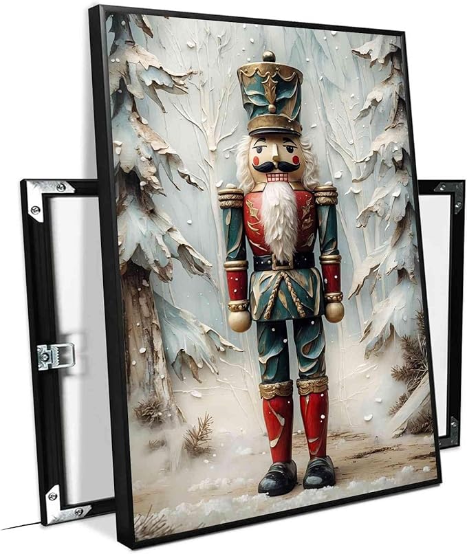 Nutcracker Christmas Art Print Vintage Holiday Decor Winter Nutcracker Wall Art Vintage Toy Soldier Print Festive Winter Poster Indoor Decor for Home Offices Living Room Bedroom Framed Ready to Hang