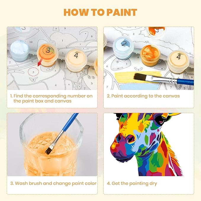 MXJSUA Giraffe Framed Paint by Numbers for Adults Beginners, Easy Adults' Paint-by-Number Kits on Canvas with Easel, Animal Acrylic Number Painting Crafts Kits Gifts for Home Decor, 8x12inch