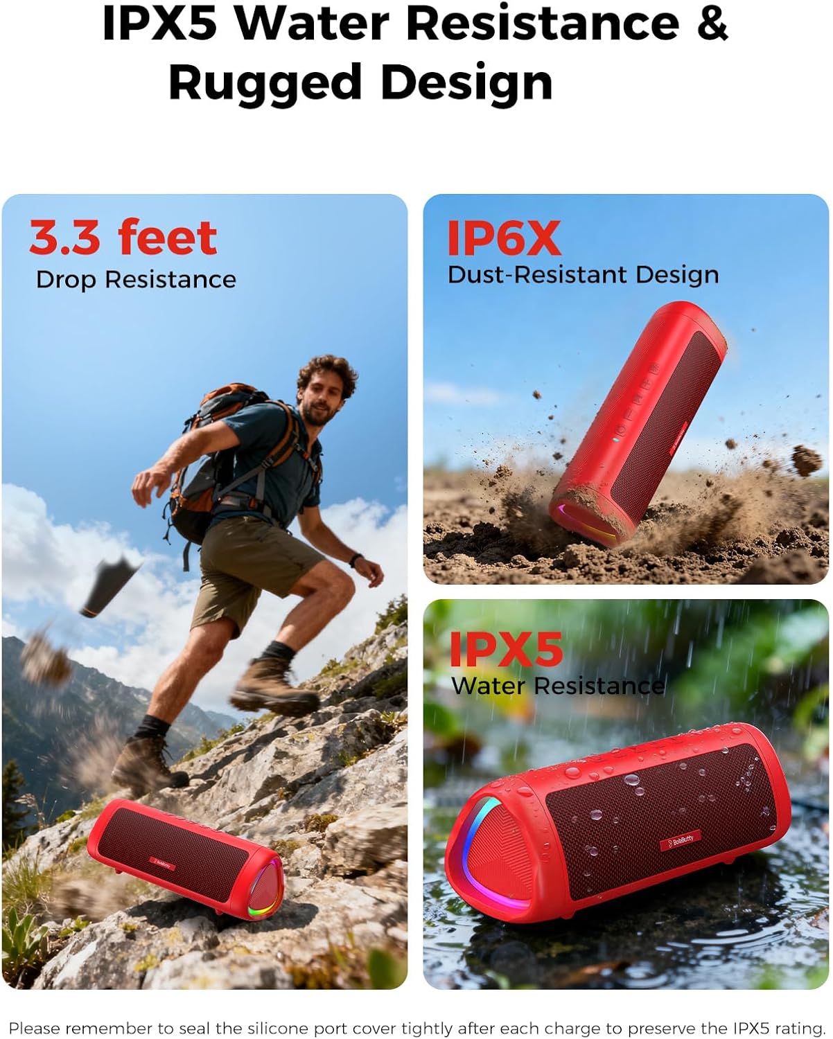 Bluetooth Speaker with HD Sound, Portable Wireless, IPX5 Waterproof, Up to 20H Playtime, TWS Pairing, BT5.3, for Home/Party/Outdoor/Beach, Electronic Gadgets, Birthday Gift (Red)