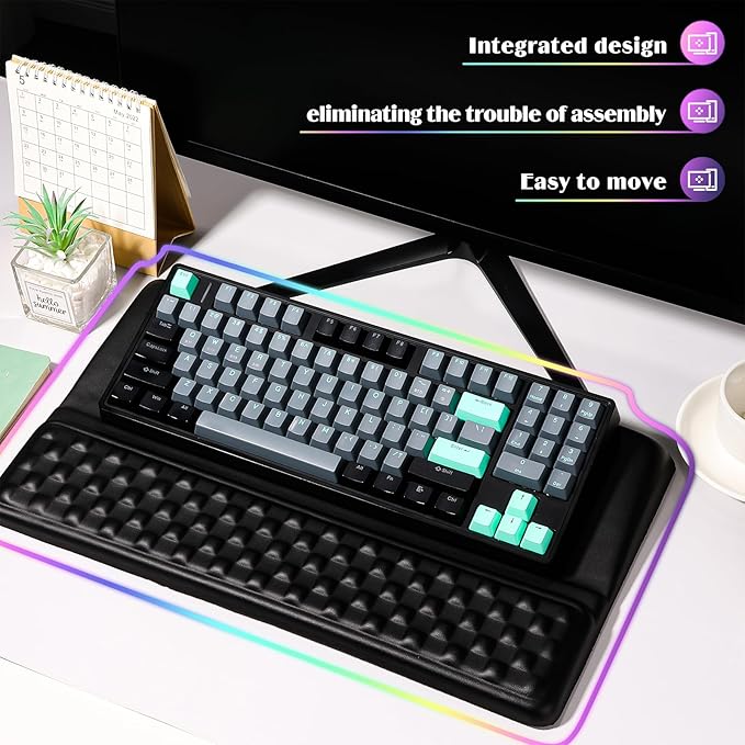 VAIPI Computer Keyboard Stand with Wrist Rest, Ergonomic Tilted Keyboard Riser Holder with Wrist Pad Keyboard Tray Support Relieve Pain & Fatigue - Black