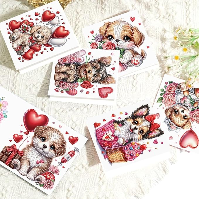 Ceitura 6Pcs DIY Diamond Art Painting Crafts Rhinestone Painting Greeting Card Making Kit Postcard for Holiday Christmas New Year Party Favors (Flower Puppy)