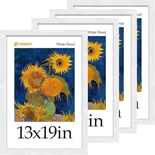 Picture Frame 4 Pack - Solid Wood Poster Photo Frame - Woodgrain Series - Room, Office, Gallery, Studio Display - Wall Hanging