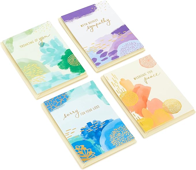 Hallmark Sympathy Cards Assortment, Abstract Watercolor (16 Assorted Thinking of You Cards with Envelopes)