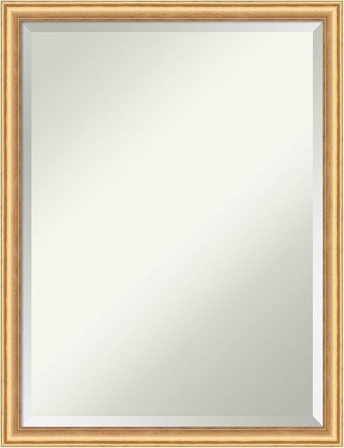 Amanti Art Gold Wall Mirror 26x20 Salon Scoop Gold Rectangle Bathroom Mirror for Wall Decor Living Room, Medium Casual Wood Frame, Hangs Horizonally and Vertically, Bathroom Decor, Beveled Edge