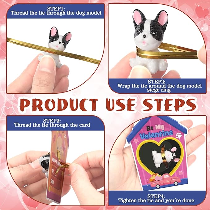 Zhanmai 48 Pcs Dog Valentine's Day Gifts Card and Dog Resin Figurines Miniature Puppy Heart Greeting Card for Valentine Party Favors Exchange Prizes Gifts (Vivid)