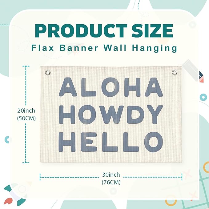 Lacama Aloha Howdy Hello Linen Hanging Banner Flag，Trendy Preppy Linen Hanging，Coastal Cowgirl Decor，Gifts for Teen Girls，Beach Coastal Cowgirl Decor for Dorm Wall Decor Living Room 30x20