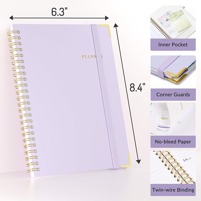 2026 Planner, Forvencer Calendar Planner Weekly and Monthly, Jan 2026-Dec 2026, 6" X 8", Hardcover Agenda Book, Daily Journal Organizer with Inner Pocket, Notebook for Office School, A5, Pink