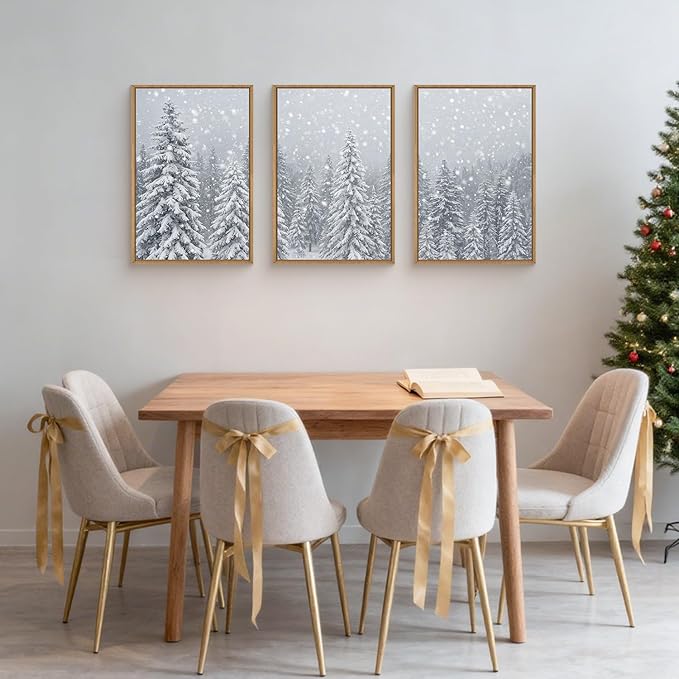 Winter Snow Covered Forest Framed Canvas Wall Art Set,Snowy Woodland Wall Decor,Wilderness Pine Tree Art Prints,Natural Botanical Landscape Artwork for Living Room, Bedroom,Farmhouse- 24"x36"x3