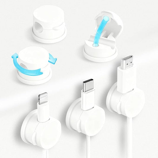 6pcs Magnetic Cord Organizer, 360° Swiveling Adhesive Cable Clips - Compact Cord Holder for Nightstand, Desk, Car, Kitchen & Home Office - Charger Holder Management Solution by MarLigavid (White)