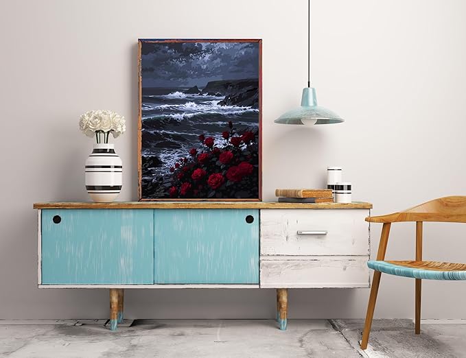 Paint by Numbers Kit for Adults Beginner,Wave Rose Easy Paint by Number Kits Canvas Without Framed,Tempestuous Waves DIY Acrylic Oil Painting Adults Paint by Numbers Kits for Home Decor 16x20 Inch