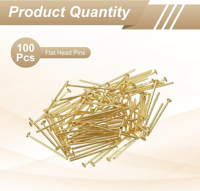 HARFINGTON 100pcs Flat Head Pins 0.63" 16mm Needles Bulk for Earring Pendant Necklace Bracelet Charm Jewelry Making Findings DIY Craft, 18K Gold