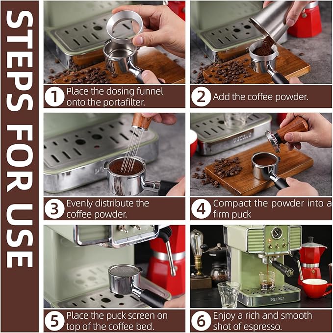 53.5mm Espresso Accessories Kit,316 Stainless Steel WDT Tool Espresso,Dosing Funnel and Puck Screen Set,Espresso Distribution Tool,Espresso Coffee Stirrer for Barista
