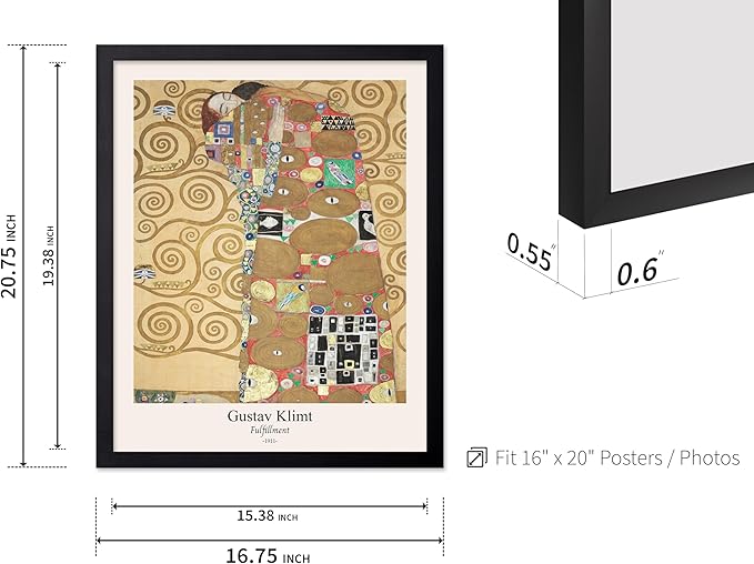 Poster Master Vintage Gustav Klimt Poster - Retro Fulfillment Print - Art Nouveau - Abstract Art - Symbolism Art - Aesthetic Art - Classic Painting - Living Room Wall Decor - 16x20 Black Framed