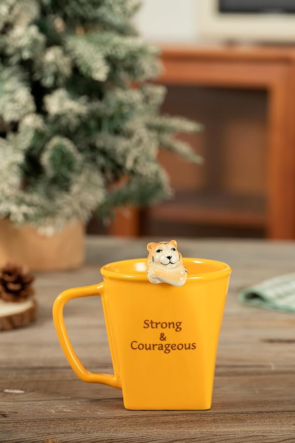 DIHOclub Premium Ceramic Coffee Mug with Tiger Sculpture Unique Inspirational Gift for Men Women Father's Day Birthday Christmas