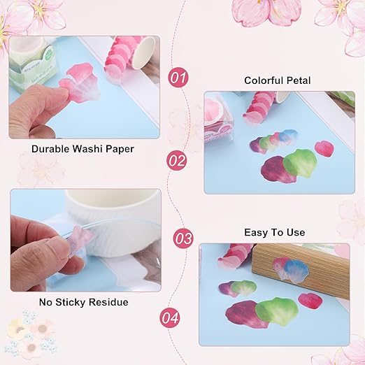 uxcell 1 Roll Petal Washi Tape, 80 Pieces Floral Decorative Tape Colored Masking Tapes Crafting Supplies for DIY Crafts, Gift Wrapping, Scrapbook, Party Decorations, Small Pink