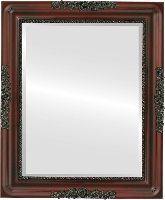 OVALCREST Rectangle Beveled Wall Mirror for Home Decor - Versailles Style - Rosewood - 22x28 Outside Dimensions