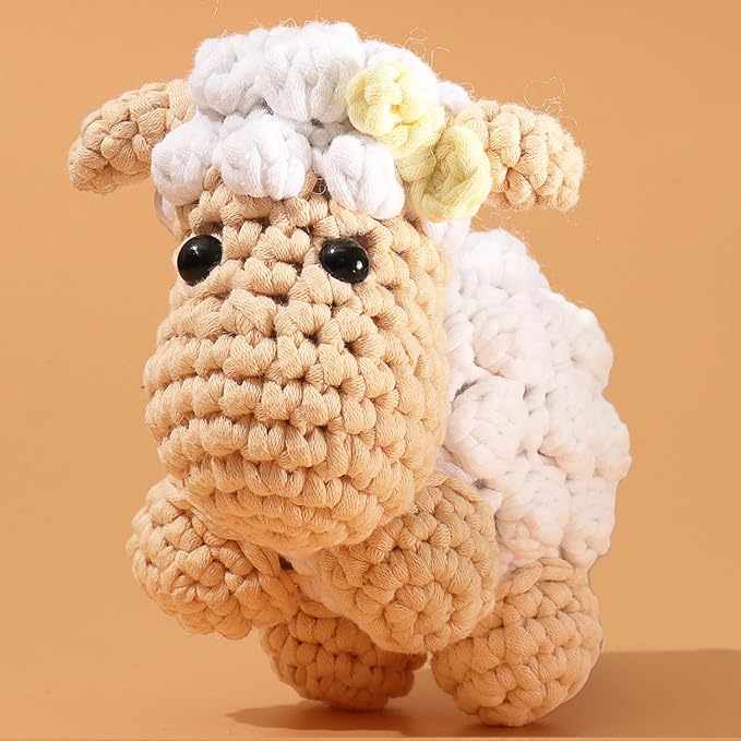 Amigurumi Crochet Kit for Beginners Adults and Kids, Learn to Crochet Kits for Adults Beginner with Easy Yarn, Stuffed Crochet Animal Kit with Step-by-Step Video Tutorials - Sherri the Sheep