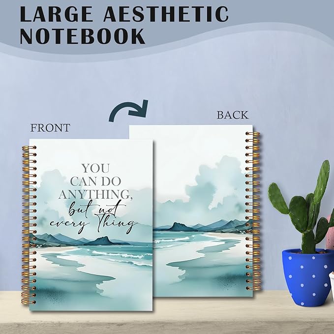 Seaside Inspirational Spiral Notebooks, Motivational Quote Journal, Positive Journals for Writing, You Can Do Anything But Not Everything Notebook for Note Taking, 5.5x8.3 Inch