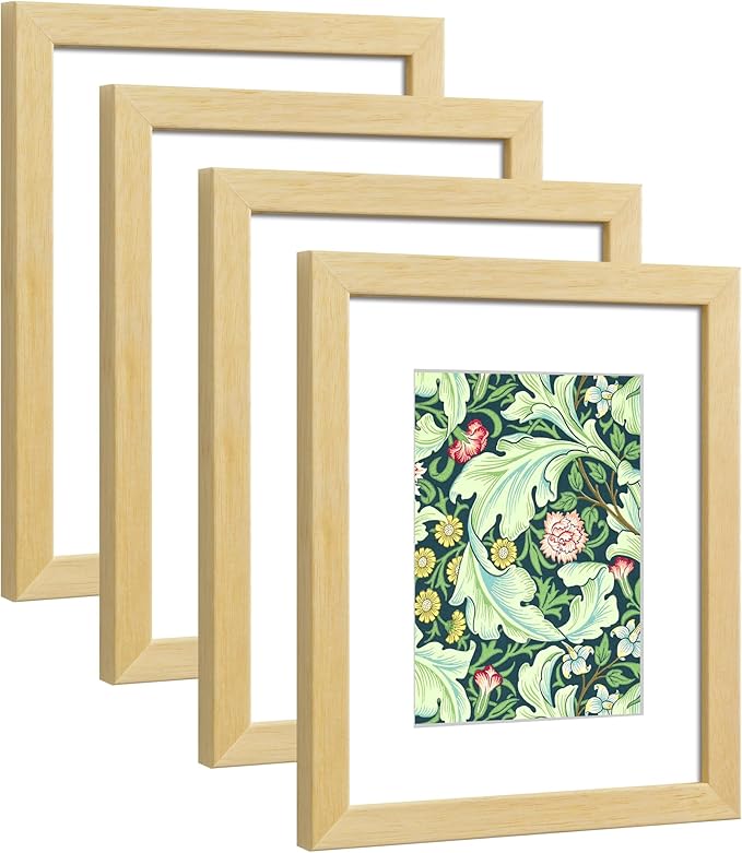8x10 Picture Frame Made of Solid Wood Photo Frame with Real Glass for Pictures 5x7 with Mat or 8x10 Without Mat, Wall Mount or Tabletop Gallery Photo Frames,Natural,4 Pack