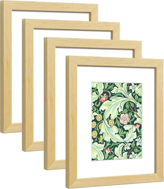 8x10 Picture Frame Made of Solid Wood Photo Frame with Real Glass for Pictures 5x7 with Mat or 8x10 Without Mat, Wall Mount or Tabletop Gallery Photo Frames,Natural,4 Pack
