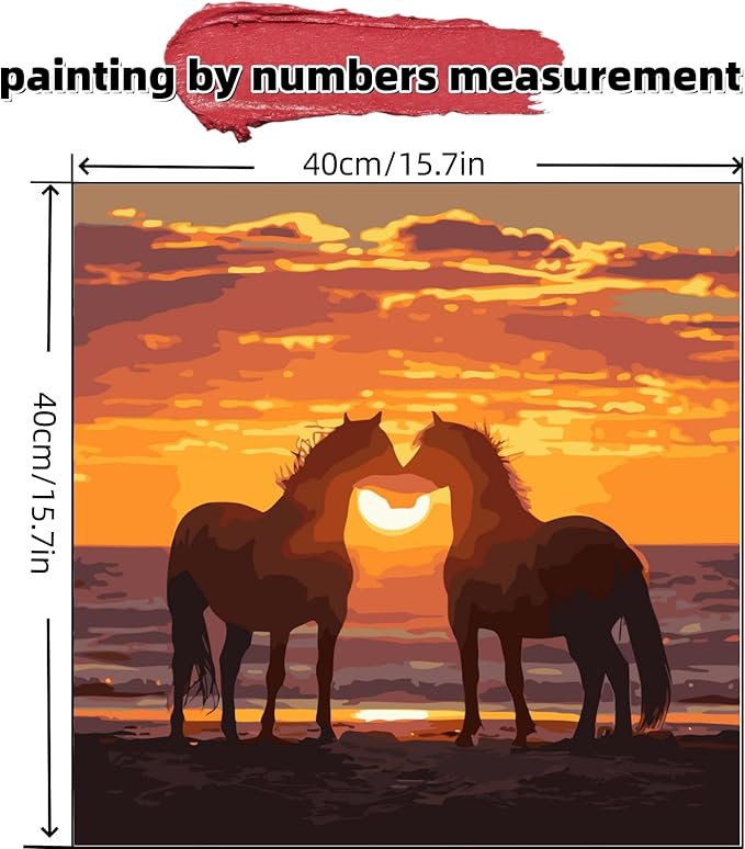 JYXSJYYD Paint by Numbers Kit for Adults Beginner,Sunset Beach Horse Paint by Number Kits Canvas Without Framed,DIY Acrylic Oil Painting Adults Paint by Numbers Kits for Home Wall Decor 16x16 Inch