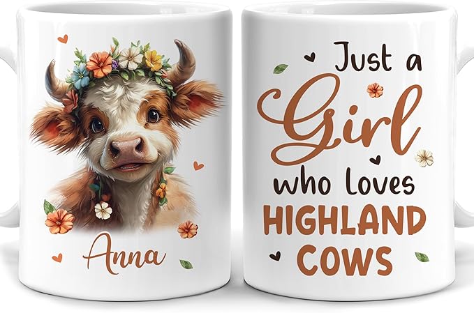 Hyturtle Personalized Highland Cow Mug - Custom Coffee Cup for Animal Lovers - Ceramic 11oz-15oz