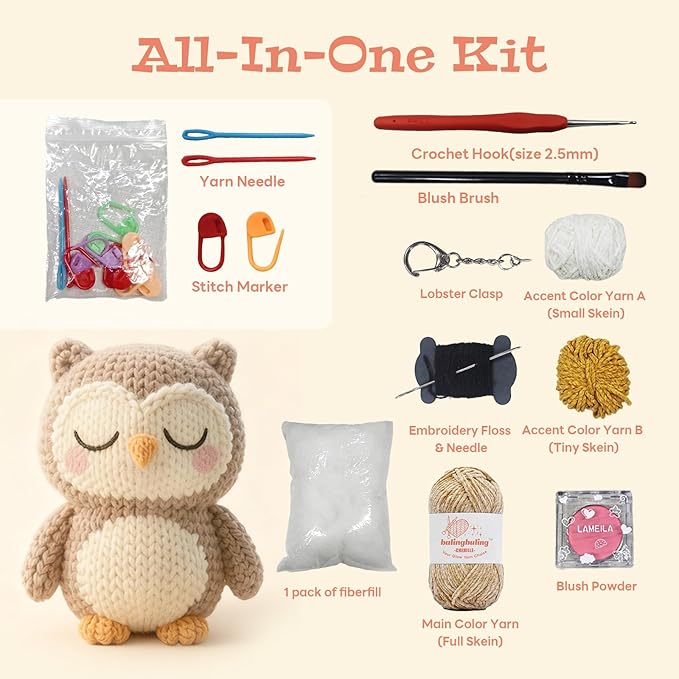 bulingbuling Crochet Kit for Beginners, Glow in The Dark Crochet Kits owl, All You Need for Crocheting, Step-by-Step Video Tutorials, Instruction, Surprise Holiday Birthday Gift for Adults, Teens