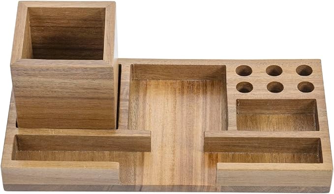 MyGift Acacia Solid Wood Desktop Stationery Holder - Sticky Note & Office Supplies Storage Tray - Organizing Desk Organizer for Office, Home, and Workspaces
