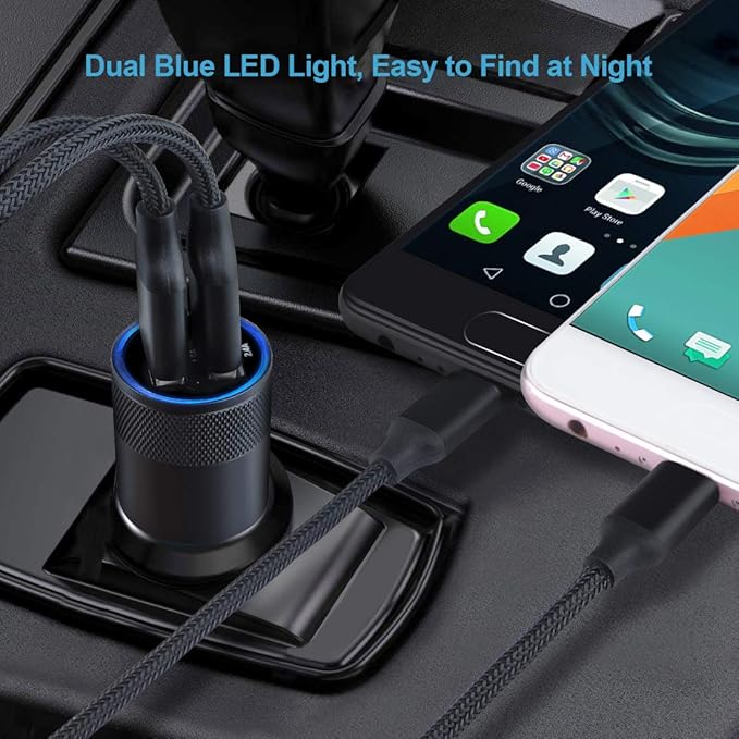 Car Charger Adapter+Quick Charge 3.0 Wall Charger Block Plug+6ft USB Type C Fast Charging Cable for Samsung Galaxy S25 S24 S23 S22 S21 S20 FE/Ultra/Plus 5G Note 20/10 Z Fold7/Flip7 A17 A35 A16 A15 A54
