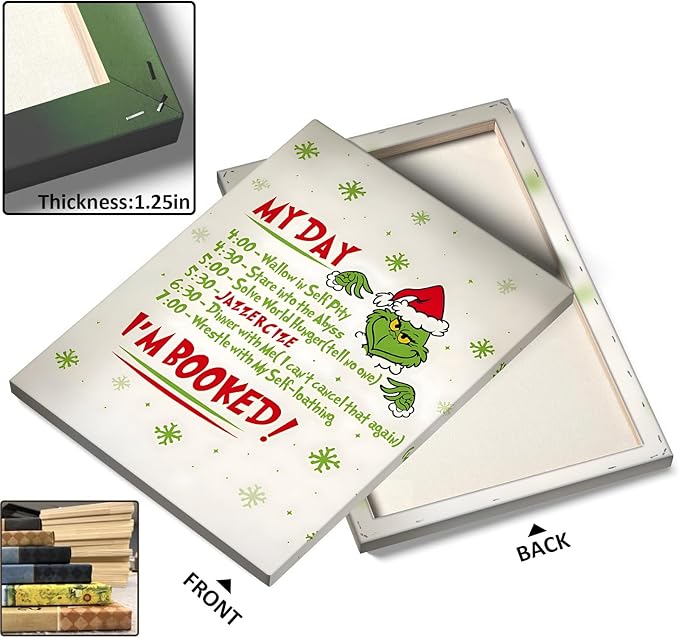 Funny Christmas Canvas Wall Art Decor - “My Day I'm Booked” Humorous Holiday Decor - 8x10 inch Unique Humorous Christmas Decoration for Living Room or Office - Premium Quality Canvas Print