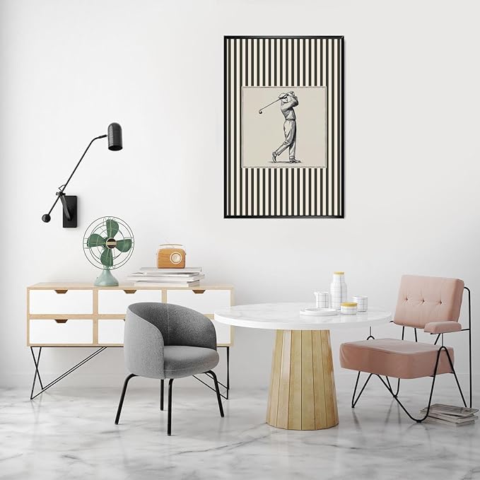 Vintage Golf Poster Retro Male Golfer Wall Art Print Striped Art Poster for Sports Lovers Room Decor & Aesthetic Family Wall Art 24X36 in Unframed