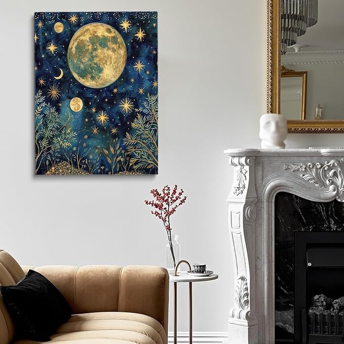 William Morris Moon & Stars Print,William Morris Exhibition Print, William Morris Poster,Vintage Wall Art,Textiles Art,Vintage Poster for Living Room Bedroom Office 24x36in Large Frame Wall Art