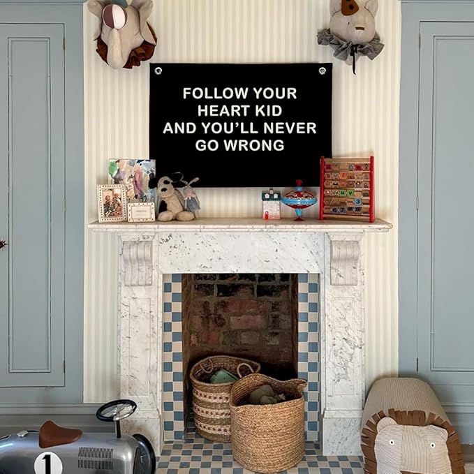 Nursery Decor Boy, Inspirational Wall Decor Hanging Linen Banner,Playroom Navy Blue Motivational Wall Flag for Kids Boys Room Playroom Nursery Wall Art, 20x30 Inch