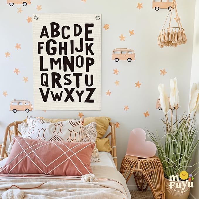 Toddler Room Decor,Alphabet Numbers Linen Canvas Banner,Classroom ABC Banner Wall Hanging Flag Decor for Preschool Kindergarten Toddler Playroom Nursery Classroom 18x25 Inch