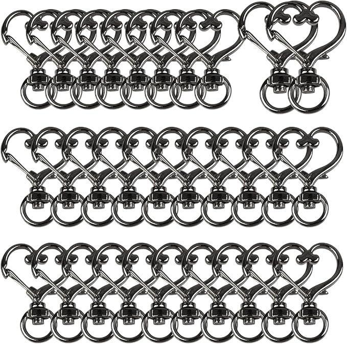 50Pcs Heart-Shaped Swivel Snap Hooks, Metal Spring Snap Keychains Heart Clips Trigger Keychain Hook Lobster Clasps Bulk for Lanyard Hanging Jewelry Making Charms DIY Crafts Supplies (Black)