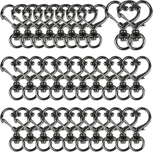 50Pcs Heart-Shaped Swivel Snap Hooks, Metal Spring Snap Keychains Heart Clips Trigger Keychain Hook Lobster Clasps Bulk for Lanyard Hanging Jewelry Making Charms DIY Crafts Supplies (Black)